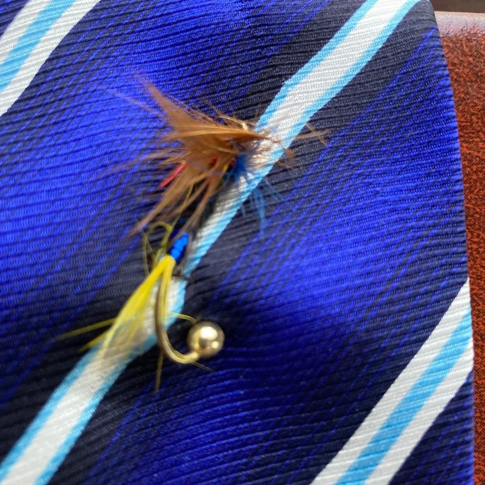 Vintage Fly Fishing Lure Tie Tack – Hand Tied Trout Fly Tie Tac w/ Chain –